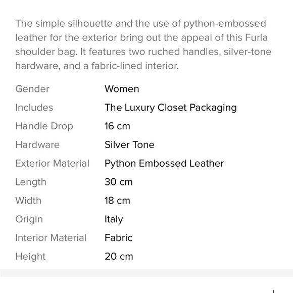 Furla Beige Python Embossed Genuine Leather Shoulder Bag Italy Travel Work Large - Picture 12 of 13